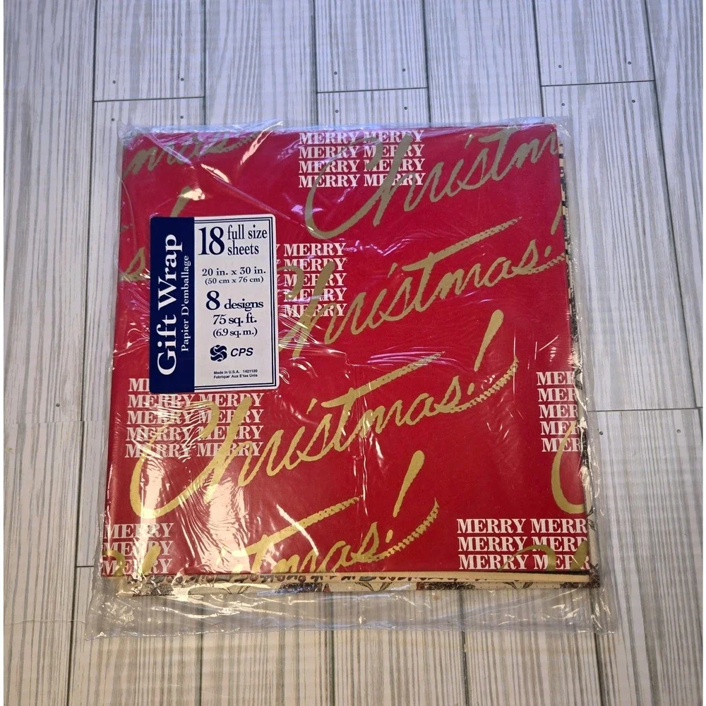 Vtg CPS Lot Christmas Gift‎ Wrap Sheets - 18 Full Sheets In  Each - 8 Designs